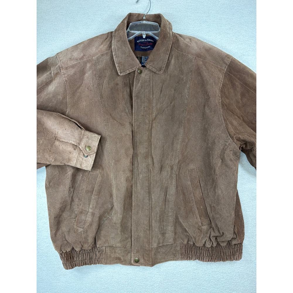 VINTAGE 90s Sutter & Grant Suede Bomber Jacket Men's XLT Distressed Earth Tone